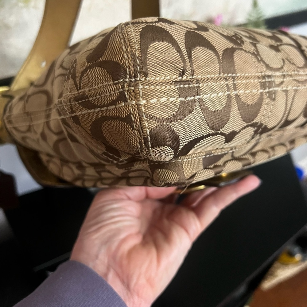 Coach Bleeker Signature Buckle Flap Gold Metallic and Brown Signature Bag - Picture 10 of 15